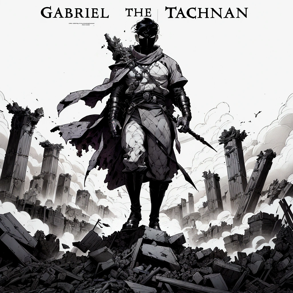 a close-up of a person standing on a pile of rubble, by Gabriel Ba, Lieutenant Gabriel Jurkić, graphic novel cover art, Gabriel Hardman, official poster artwork, official illustration do personagem, official illustration, official poster, epic fantasy novel cover art, epic pencil illustration, in travis charest style, by Fabien Charuau