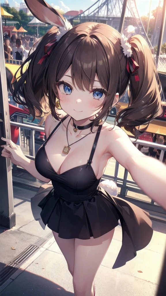 (girl): solo, (perfect face), (detailed outfit), (20 years old), lovely girl, (rabbit ears), happy, (smiling), (dancing), brown hair, medium hair, (twintails hair), blue eyes, pale skin, medium breasts, (large ribbon), (pendant), (choker)

(background): from above, outdoor, amusement park, (rides), (crowd), (ferris wheel), (afternoon), (sunny)

(effects): (masterpiece), (best quality), (sharp focus), (depth of field), (high res), more_details:-1, more_details:0, more_details:0.5, more_details:1, more_details:1.5
Completely naked
