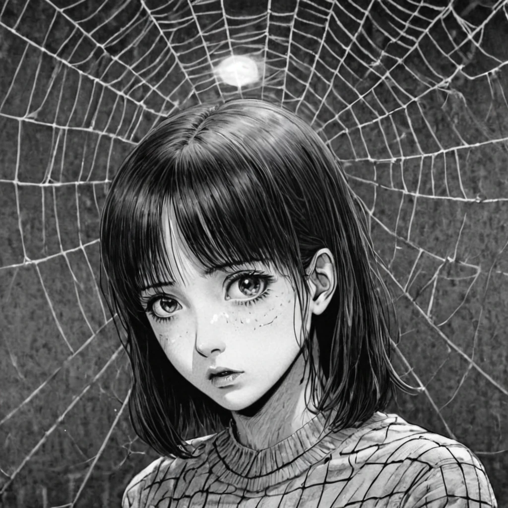 spider web, (anime), bizarre scenario, This is Junji, Yusuke Murata, black and white, 8K, anime, horror