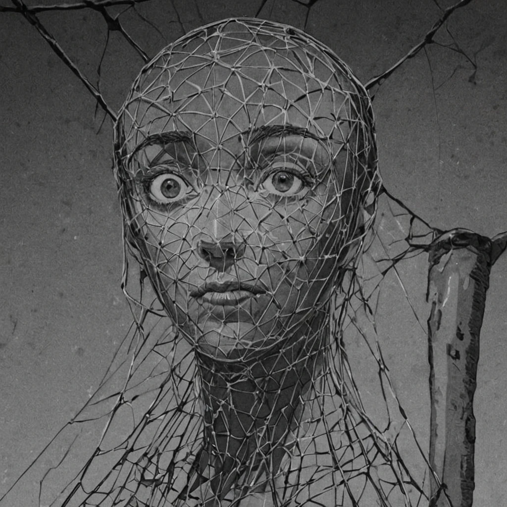 spider web, (anime), bizarre scenario, This is Junji, Yusuke Murata, black and white, 8K, anime, horror