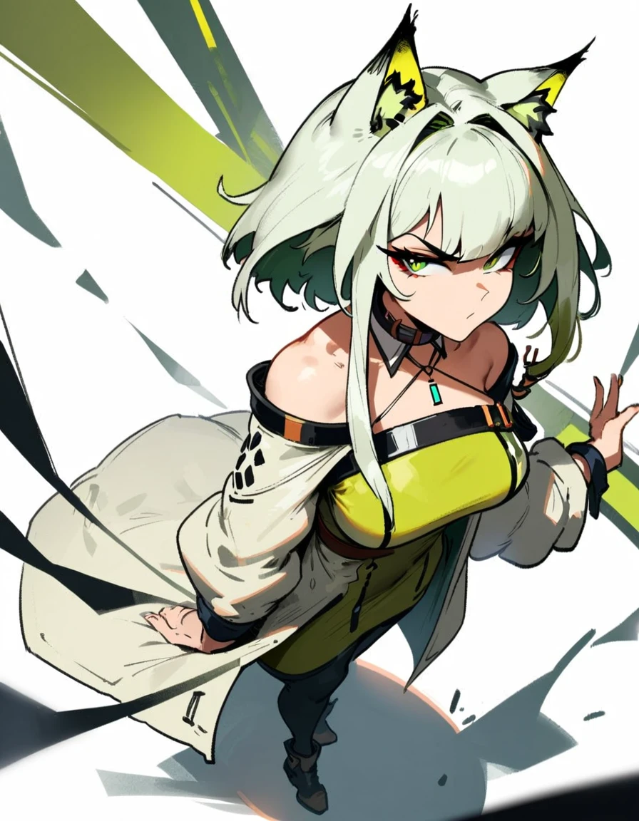 1girl, kal'tsit \(arknights\), arknights \\\\\ masterpiece, best quality, very aesthetic, absurdres, newest \\\\\\ slim body,///// ,by nyantcha,cutesexyrobutts , by khyle,,////// ,,,, , ,,detailed face, , ,, , , , , beautiful face, (white background:1.2), , sexy, , serious.angry, green eyes, animal ears, , ,,,big tits,), in the center of the frame,,, ,wears a lab coat, ,full body , solo