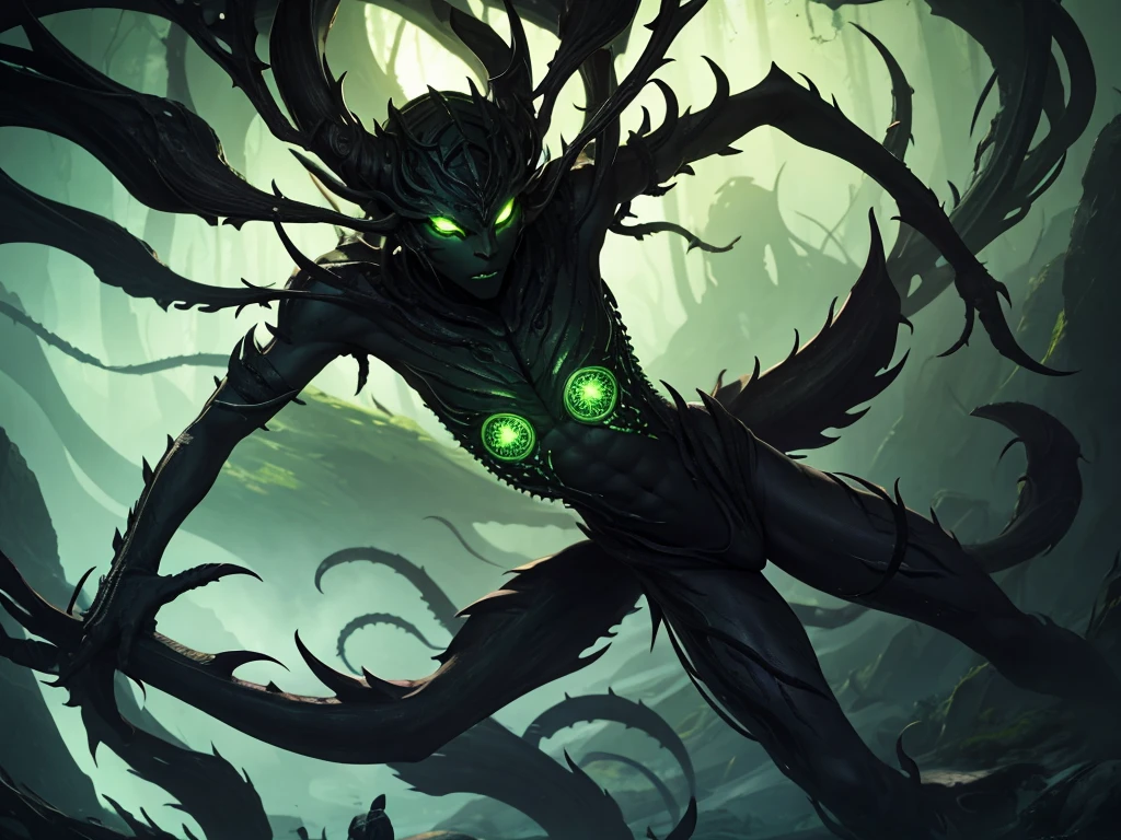 Six-armed creature, Black skin with green, Four Eyes 