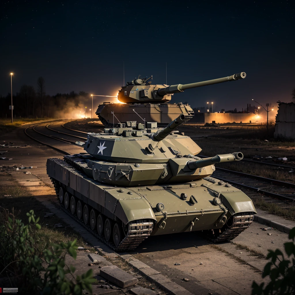 Russian T90M Main Battle Tank, 8k Resolution, Tank, In action, At night, In a broken and abandoned city