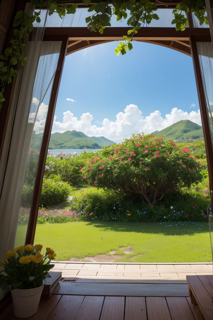 View from inside an island with flowers