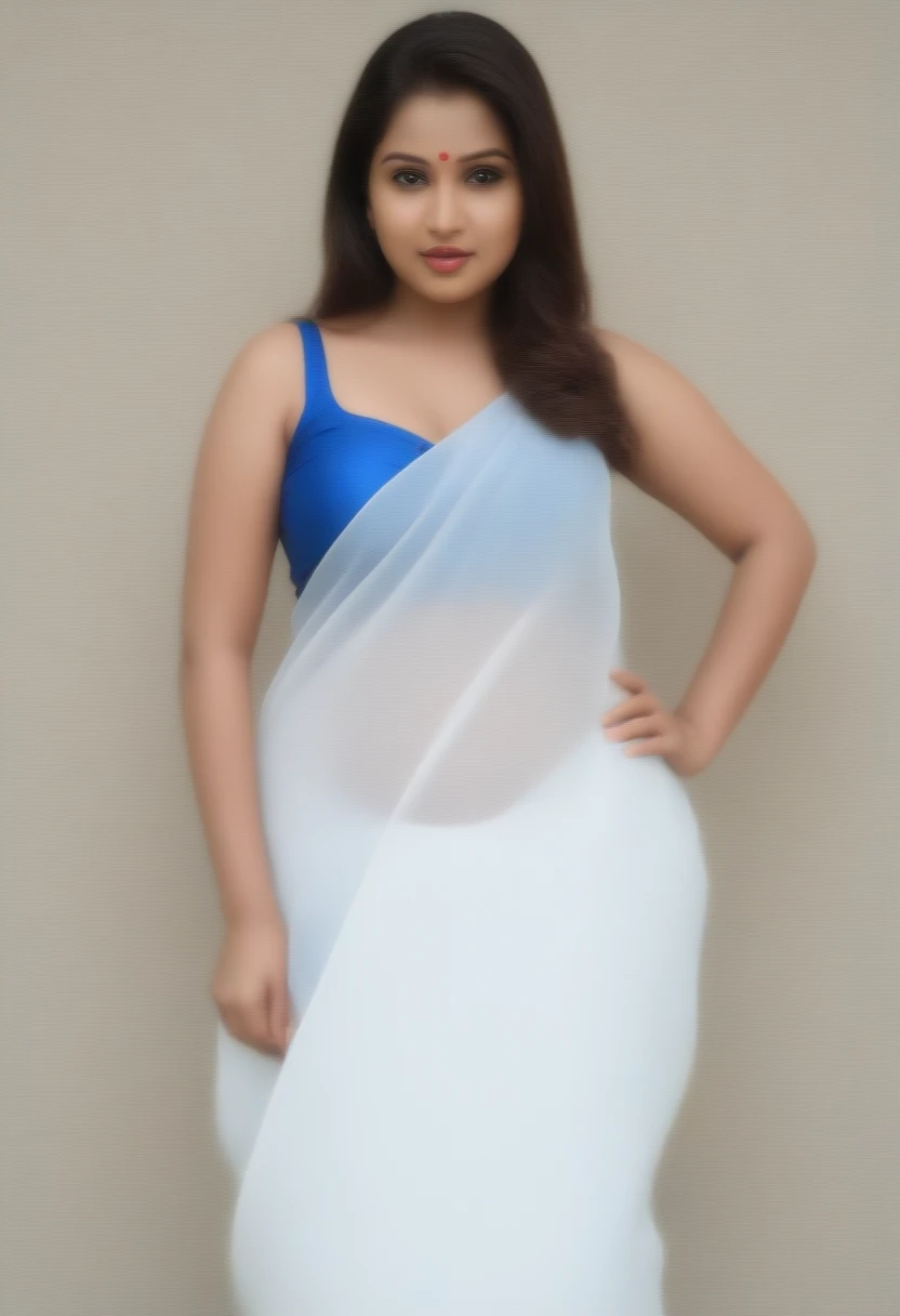 Indian bbw cute model 35 years old marriage women life like, high - resolution bbw women with a perfect figure Super fine face and eyes, slong hair, small Tank top White Colour saree, blue Colour Border Saree, Wearing a traditional saree, bulky figure, huge big extra large and , full chubby body, looking front, fair complexion, pond backgrounds. Hung breast, Plus size chubby model, 4k, 8k,.
