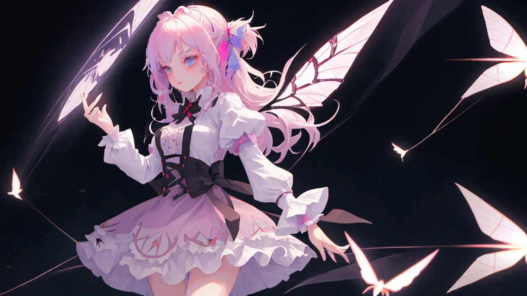 ChuChu is a pale-skinned girl with soft rose-colored eyes and pale, long lilac hair with curls along the end and straight cut bangs. She has a white fluffy rabbit tail and very pale pink rabbit ears. 

She wears a black dress with the material cut around the torso to reveal pale indigo material beneath it, held with the dress that is held by the black strings. Around her waist is a purple belt, while each arm has a dark indigo sleeves. A lavender bow rests on her neck with a white collar. Very pale violet-pink ruffles are visible beneath the skirt. Her shoes are plain dark indigo heels with darker indigo leg warmers on top. SPARKLE; GLITTER