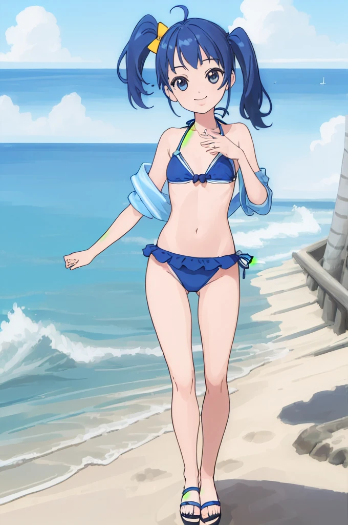 Best image quality,1People Girl,Silver Hair,Long Hair,Shiny Hair,black eye,Shining Eyes,smile,Double teeth,(Sunburn,Bikini Bag),sunflower,stream,Water Play,Wet,Tank top,See-through mini skirt,girl,small,small breasts,Navel Fashion