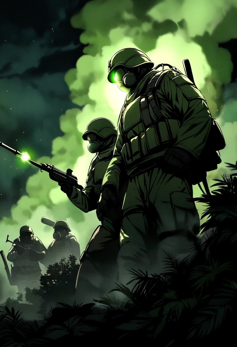 Florest dark, toxic gases, soldier