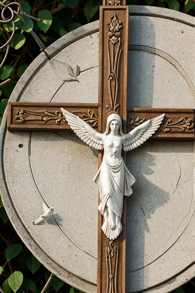 A Novena Cross with a heart and doves in the corners