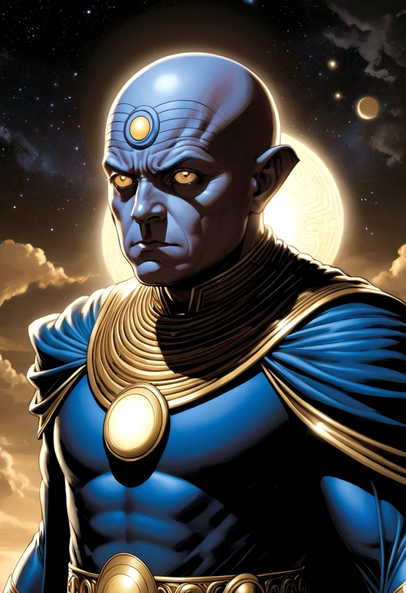 uatu the watcher from marvel comics comming from the darknes in between of multiverse