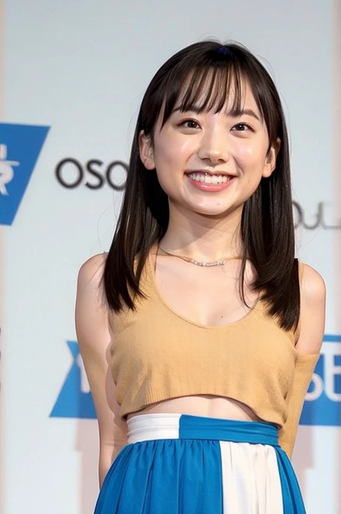 , upper body, big eyes, flat chest, (arms behind back:1.1), make up:1.3, sport-good