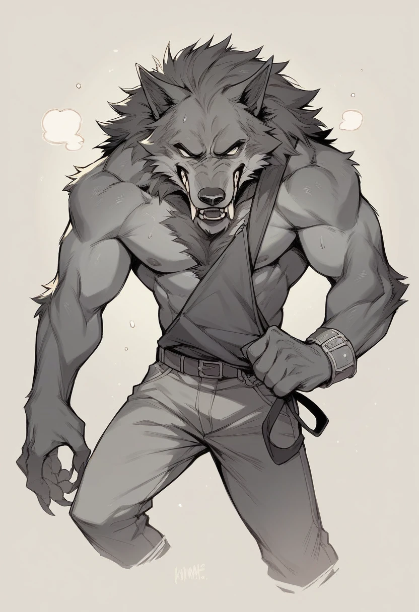 Werewolf putting his huge knot in the young man's anus, anal view