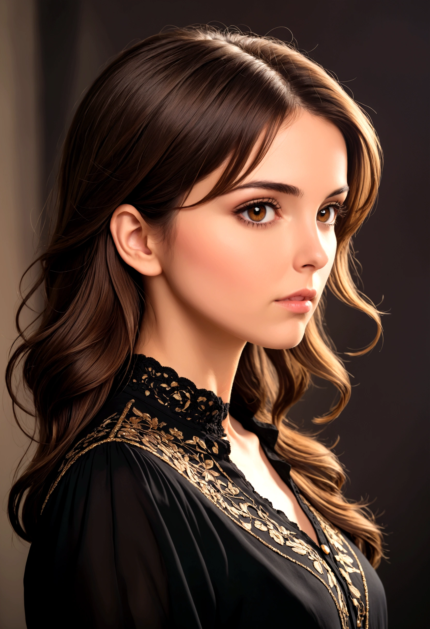 30-year-old woman with brown hair and brown eyes wearing a black blouse profile photo.