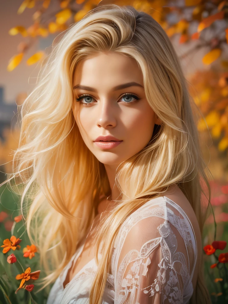 Full medium shot. An ultra hot gorgeous European woman. Age 23. Blonde hair. high quality, highly detailed, illustration, impasto, canvas, oil painting, fantasy, early morning light.