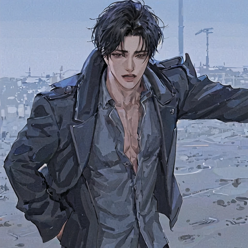 anime boy,realistic anime,black haired boy looking at camera,wearing a black jacket,perfect,handsome,