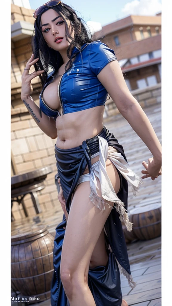 Nico Robin, Rashmika Mandanna, 1girl,solo,breasts,sarong,eyewear on head,nico robin,long hair,cleavage,sunglasses,black hair, Red,midriff,crop top,day,print sarong,large breasts,blue eyes,finger to mouth,looking at viewer,outdoors,short sleeves,standing,swimsuit,bikini,shirt,beach,
best quality,masterpiece,illustration,an extremely delicate and beautiful,CG,unity,8k wallpaper,Amazing,finely detail,masterpiece,official art,extremely detailed CG unity 8k wallpaper,incredibly absurdres,huge filesize,ultra-detailed,highres,extremely detailed,beautiful detailed girl,realistic,