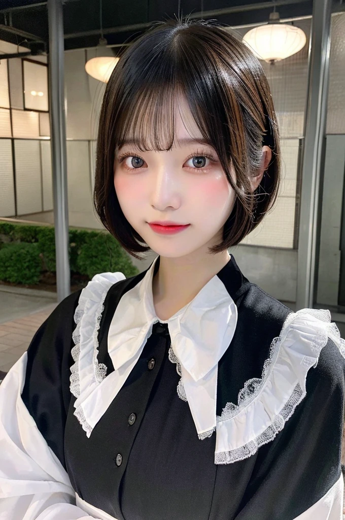 high resolution、８K、Bobcut、girl、Medium length、可愛いgirl、Japanese Idols、Age 25、Black Hair、beauty、Young Japanese Woman、Detailed、Highest quality、Black clothes、Boyish clothes、Wearing a white mask、University生、Beautiful eyes、Red cheeks with blush、Double、School、University
