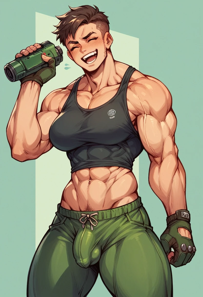 sexy doom woman muscle bulge pants penis happy