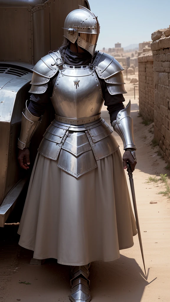 Roman knight, dressed in car armor to the ground, blind Miranndi towards the sky 