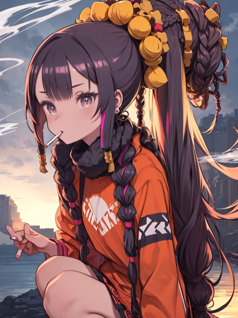 alone,(Dreadlocks:1.4),Drill Hair,Afro,ponytail,Both sides up,Hime cut,Twin tails,Braiding,(Hair Bun:0.7),(wavy multicolor hair:1.2),(You can smoke anywhere:1.4),Earrings