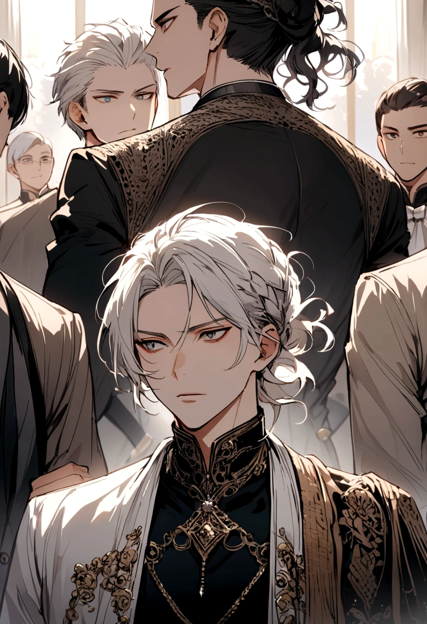White haired boy with 3 other black haired boys