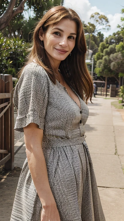 Julia Roberts dressed in traditional Australian clothing with a sexy smile.