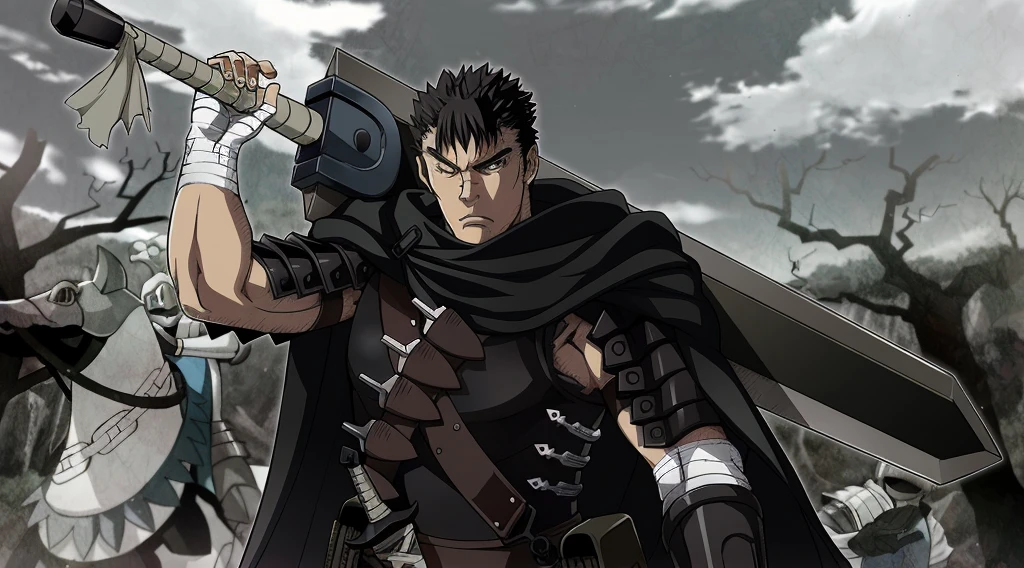 angry japanese man, giant sword