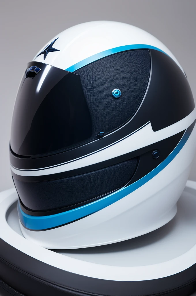 blue mercedes helmet with black stars number 77 written lis realistic white background