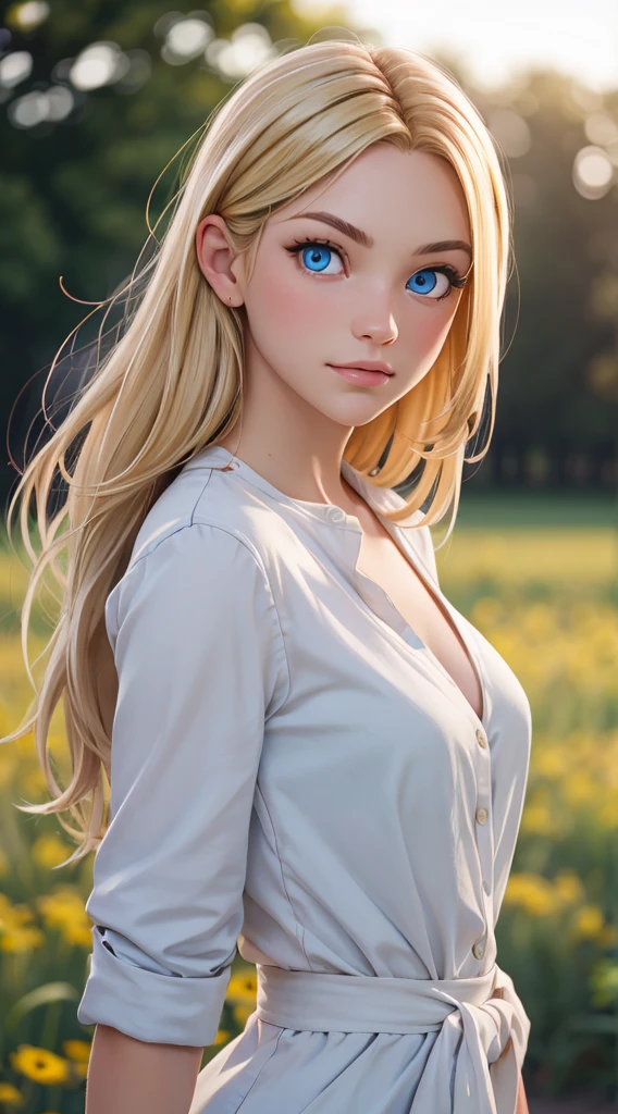 blonde straight  hair, blue eyes, high quality photography, hdr, smooth, sharp focus, high resolution, bokeh, deep of field, 