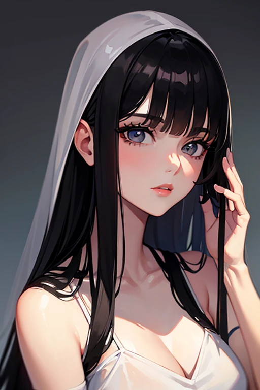 masterpiece, best quality, beauty, shadows, watercolor and oil painting fusion, best quality, hot black artwork, white line art, beautiful woman self portrait, 21 years old, mature features, older woman, pretty eyes, pretty face, black hair, light up,