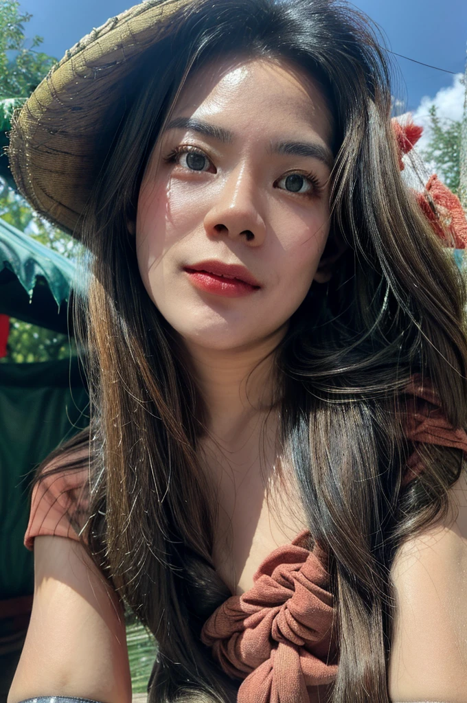 ((())), dayak, (RAW photo, best quality), (realistic, photo-realistic:1.3), masterpiece, an extremely delicate and beautiful, extremely detailed, CG, unity , 2k wallpaper, Amazing, finely detail, light smile, extremely detailed CG unity 8k wallpaper, huge filesize, ultra-detailed, highres, absurdres, soft light, (beautiful detailed sky, outdoor, cityscape, city lights, skyline) ((extremely detailed face, beautiful detailed girl, detailed fingers, extremely detailed eyes and face, beautiful detailed nose,)) light on face, solo, 1girl,(pureerosface_v1:0.6),  black eyes, black hair, bangs,  closed_mouth, lips, long_hair, looking_at_viewer, (upper body:1.4),  realistic, (wearing_dayak_outfit:1.4), smile,  ((detailed pupils)), 