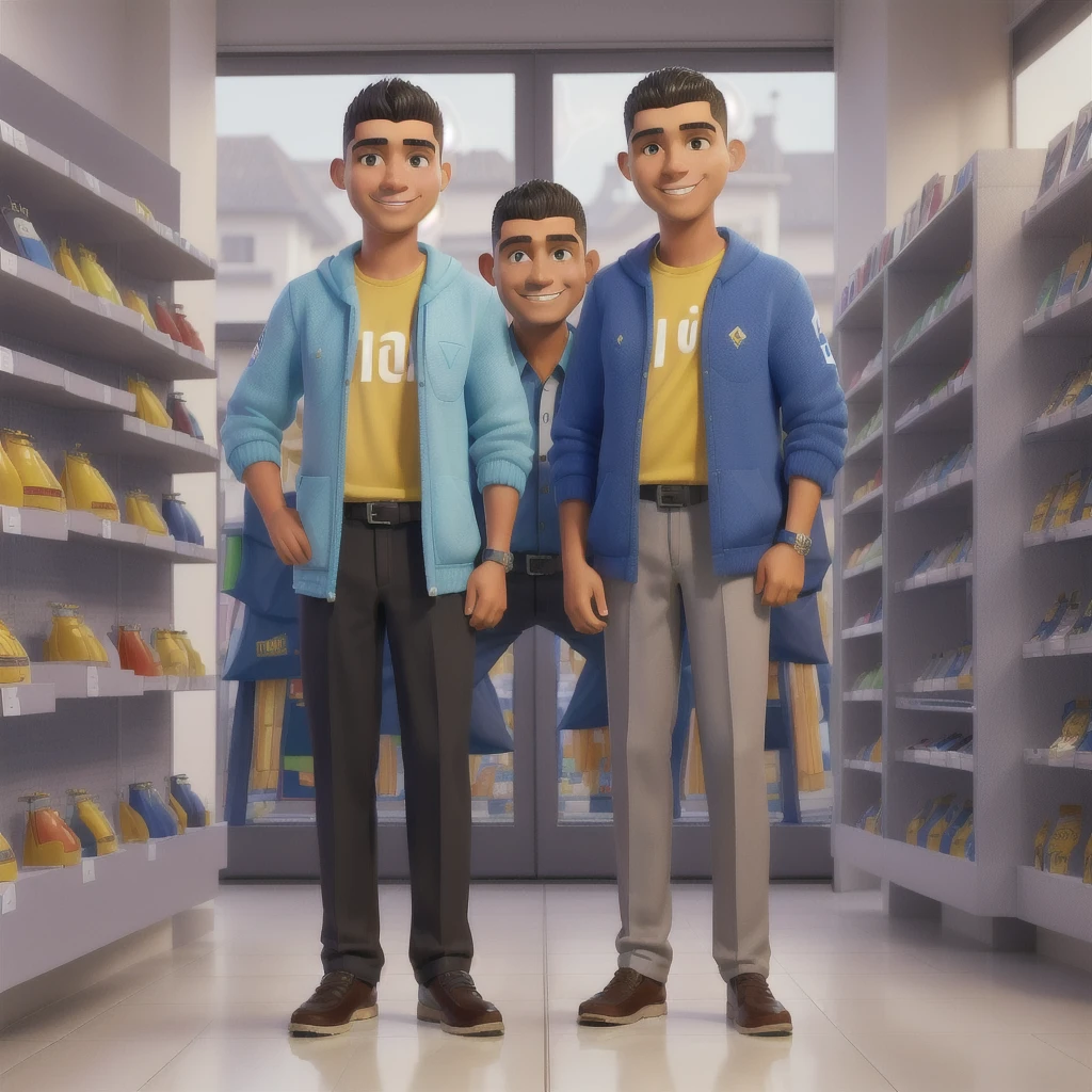 there are two men standing next to each other in a store, paul pepera pablo roldan, with godray, high quality upload, alex flores, eloy morales, ronaldo luis nazario da lima, wpol and sarasti, very very happy, staff, with wart, jose miguel roman frances, by Alexander Fedosav, yan morala