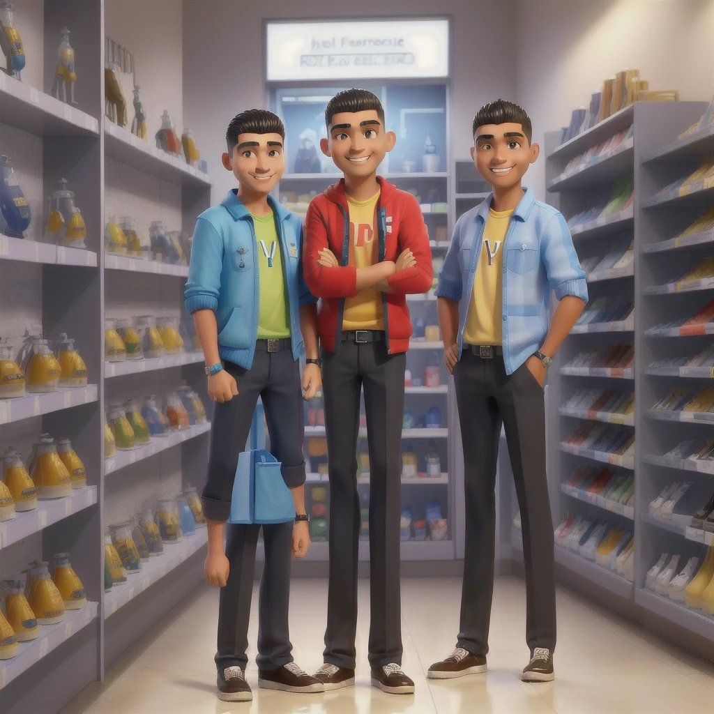 there are two men standing next to each other in a store, paul pepera pablo roldan, with godray, high quality upload, alex flores, eloy morales, ronaldo luis nazario da lima, wpol and sarasti, very very happy, staff, with wart, jose miguel roman frances, by Alexander Fedosav, yan morala
