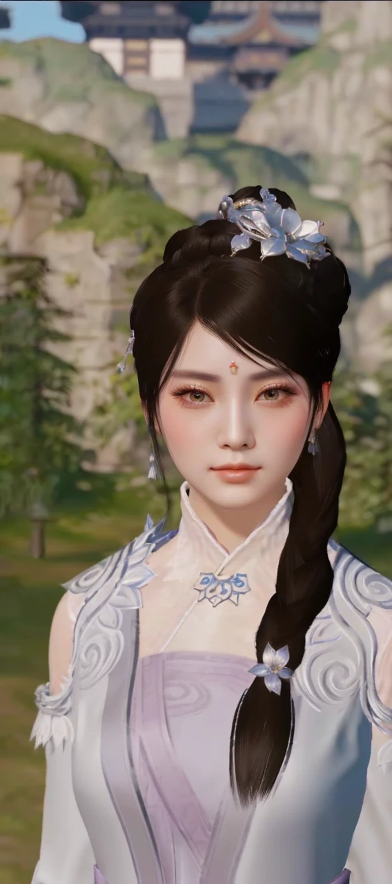 a close up of a woman in a black dress with a flower in her hair, a beautiful fantasy empress, inspired by Lan Ying, inspired by Qiu Ying, beautiful render of tang dynasty, ((a beautiful fantasy empress)), inspired by Du Qiong, inspired by Li Mei-shu, inspired by Wang Meng, korean mmorpg, inspired by Pu Hua
