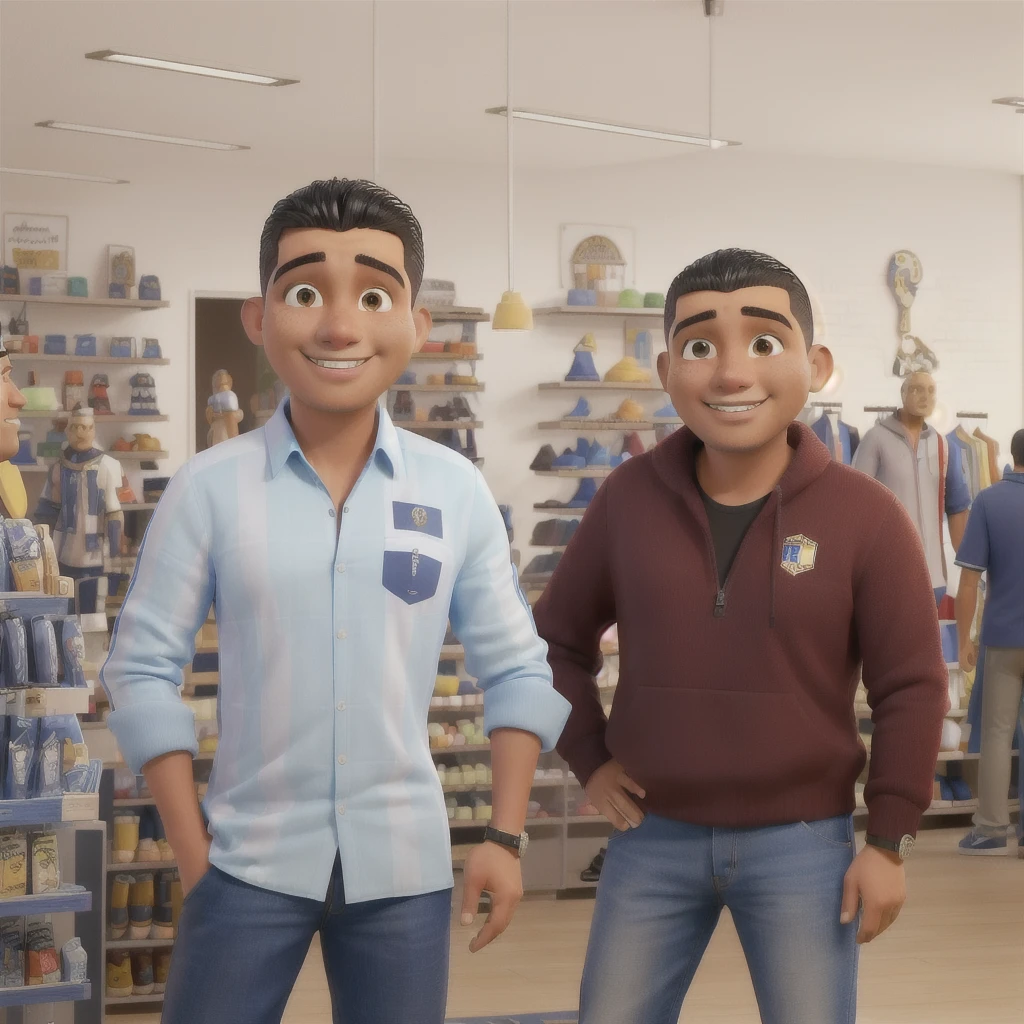 there are two men standing next to each other in a store, paul pepera pablo roldan, with godray, high quality upload, alex flores, eloy morales, ronaldo luis nazario da lima, wpol and sarasti, very very happy, staff, with wart, jose miguel roman frances, by Alexander Fedosav, yan morala