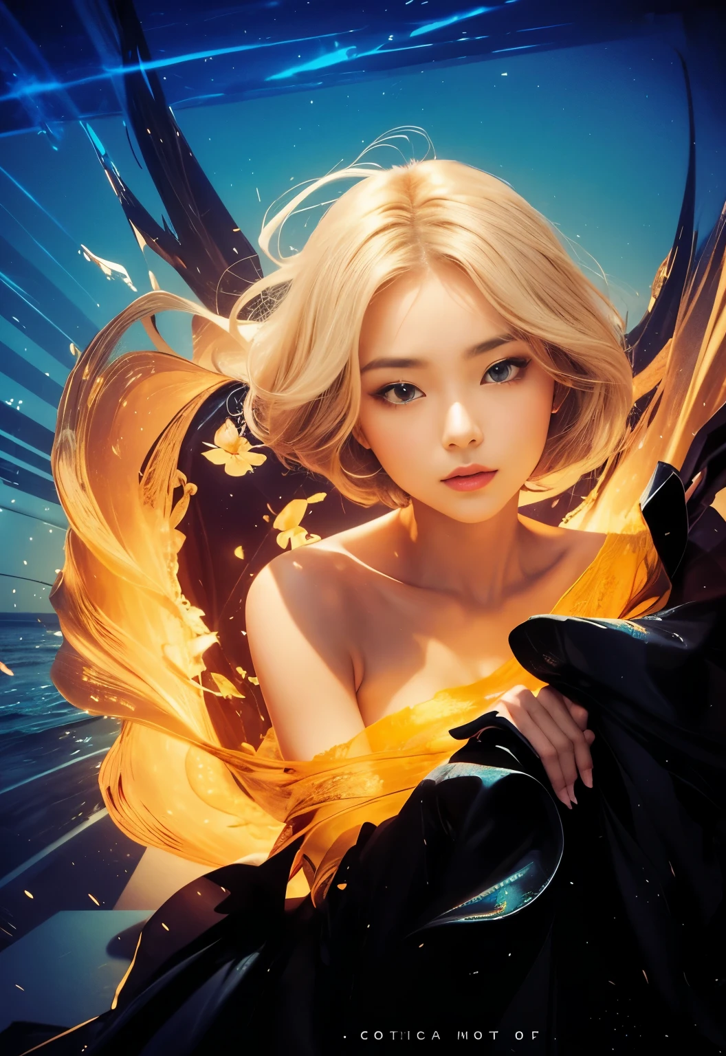 (Best quality, 8k, 32k, Masterpiece, UHD:1.2) "Generate a captivating artwork featuring a young Japanese girl model with short, sleek black hair styled in a chic bob haircut. Envision her bathed in dramatic cinematic lighting, creating an atmosphere of allure and mystery. Emphasize a romantic aesthetic vibe, showcasing the model in a poised and elegant pose that evokes a sense of intimacy and sophistication. Utilize warm and soft tones to enhance the romantic ambiance, and consider incorporating elements like flowing fabrics or flowers to add a touch of ethereal beauty. Capture the essence of romance and beauty through the model's expression, the play of light and shadows, and the overall aesthetic, creating a visually compelling and emotionally resonant piece." (perfect eyes), flawless skin, flawless face, cinematic, tight body, ((well-proportion female hands)), ((female hands with five digits))