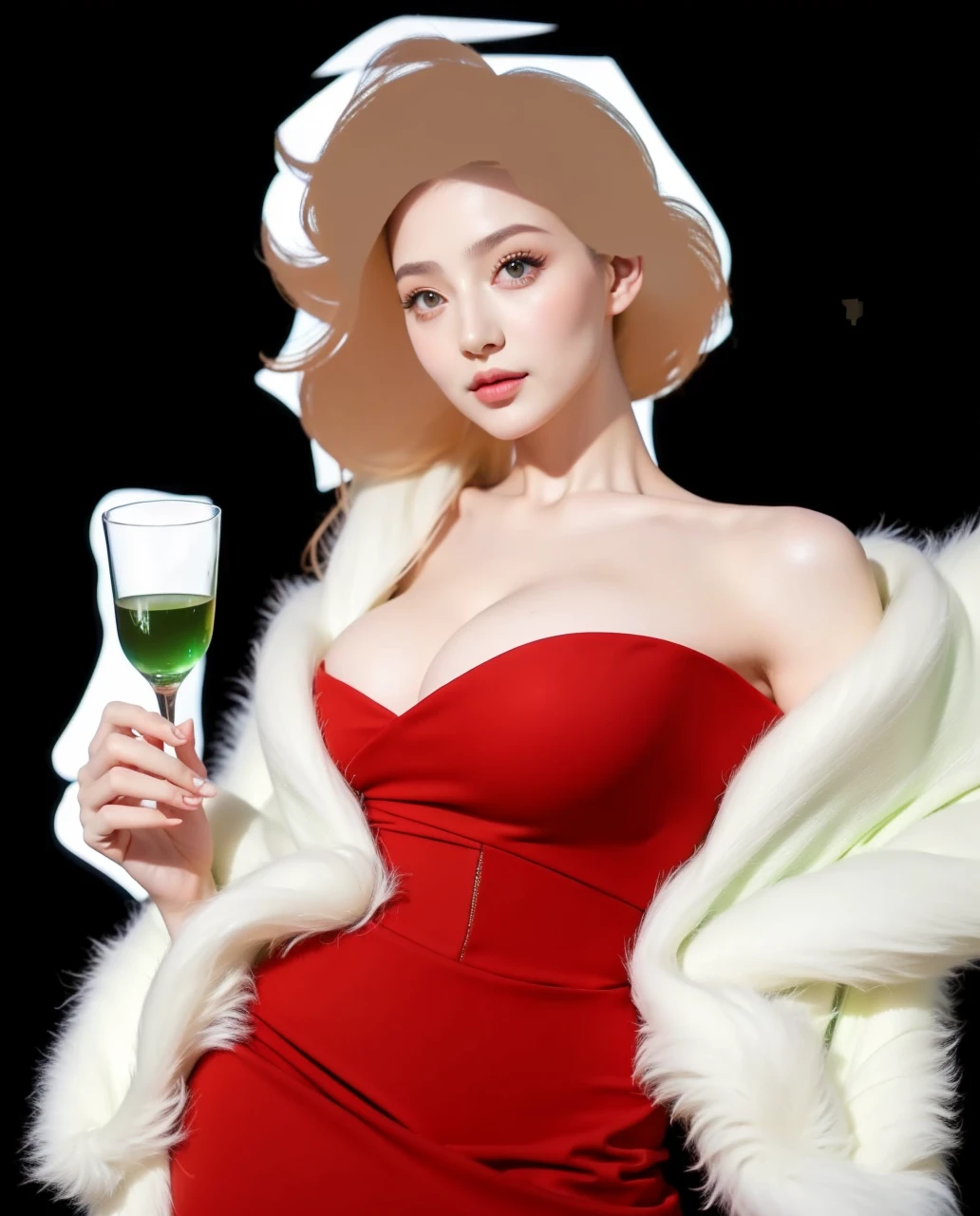 (green dress:1.2),1girl,hourglass body shape,waist up,beautiful detailed eyes,beautiful detailed lips,extremely detailed face,long eyelashes,detailed intricate dress,natural lighting,vibrant colors,soft focus,photorealistic,8k,extremely detailed,masterpiece