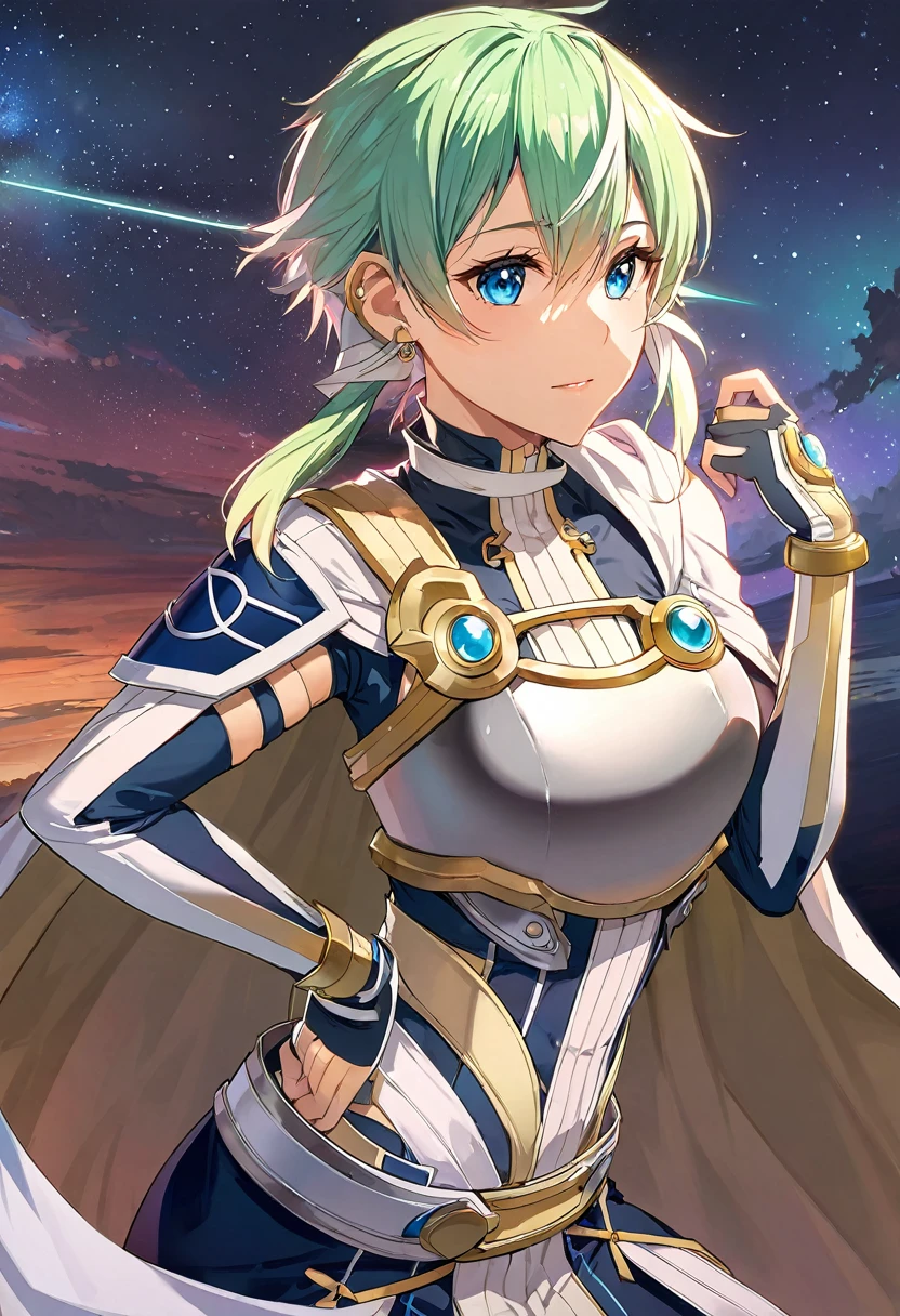 alone, 1 Girl, Sinonsolus, keep, arms, Focus on women, Cape, armor, Holy Bow Annihilation Ray, Handguard, breastplate, full armor,Thigh-heeled boots, (((masterpiece))), ((Highest quality)), ((Intricate details)) (8K)