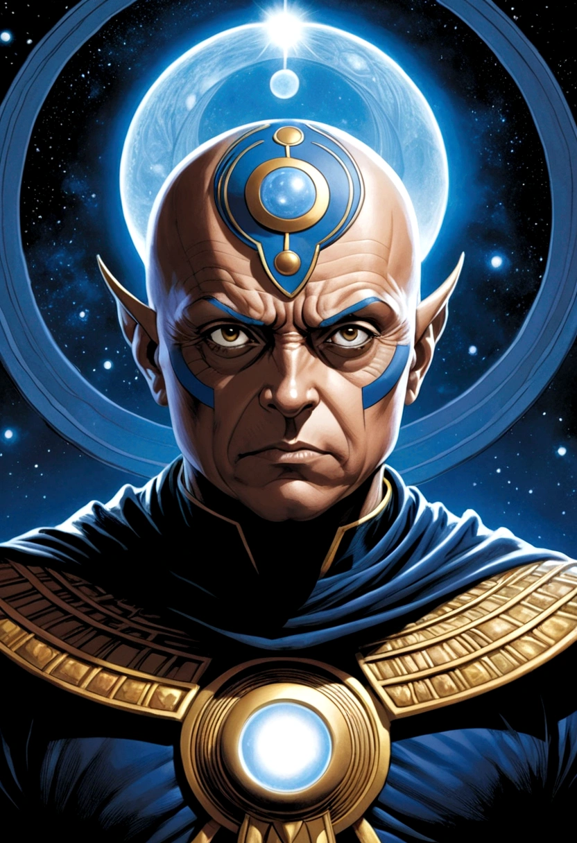 uatu the watcher from marvel comics comming from the darknes in between of multiverse


