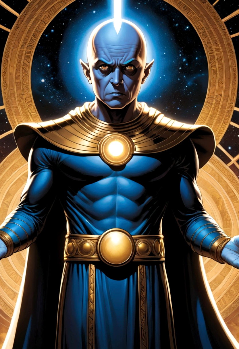 uatu the watcher from marvel comics comming from the darknes in between of multiverse


