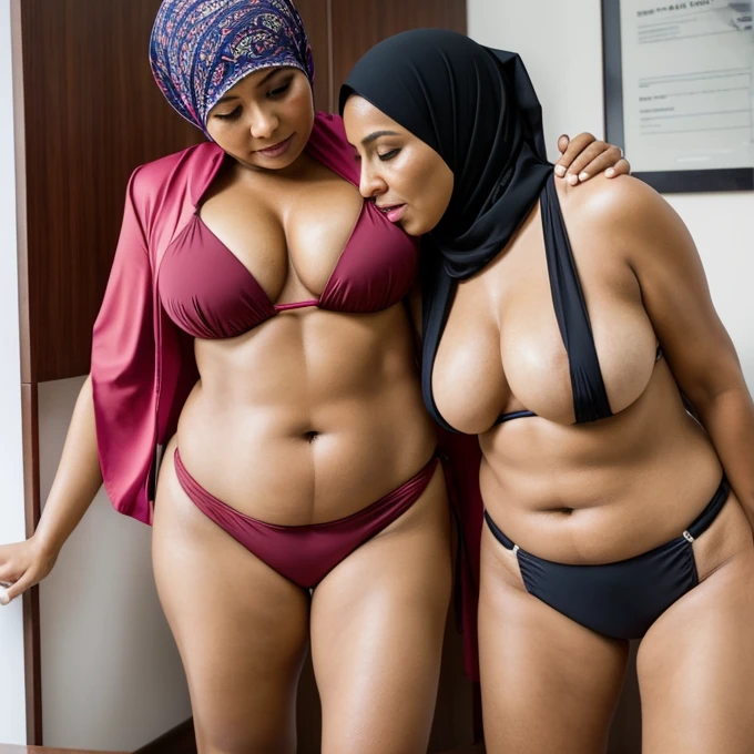 white hijab fat chubby hucow and skinny black girl  talking 