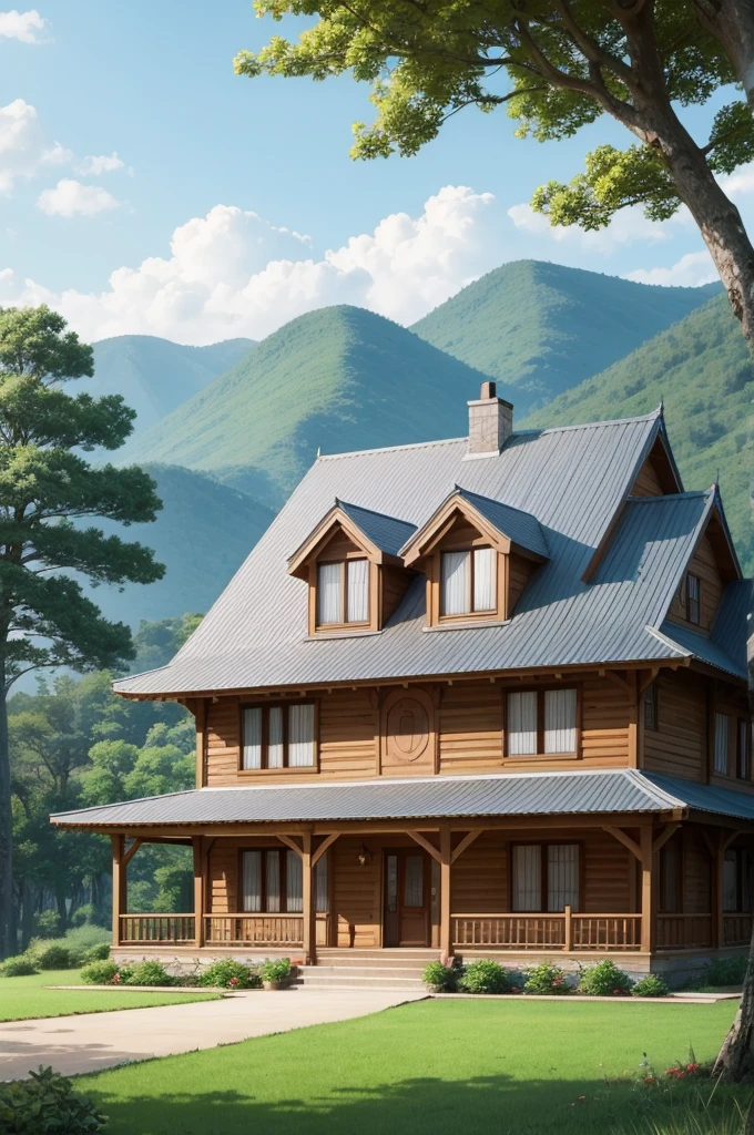 Draw a country house in anime style
