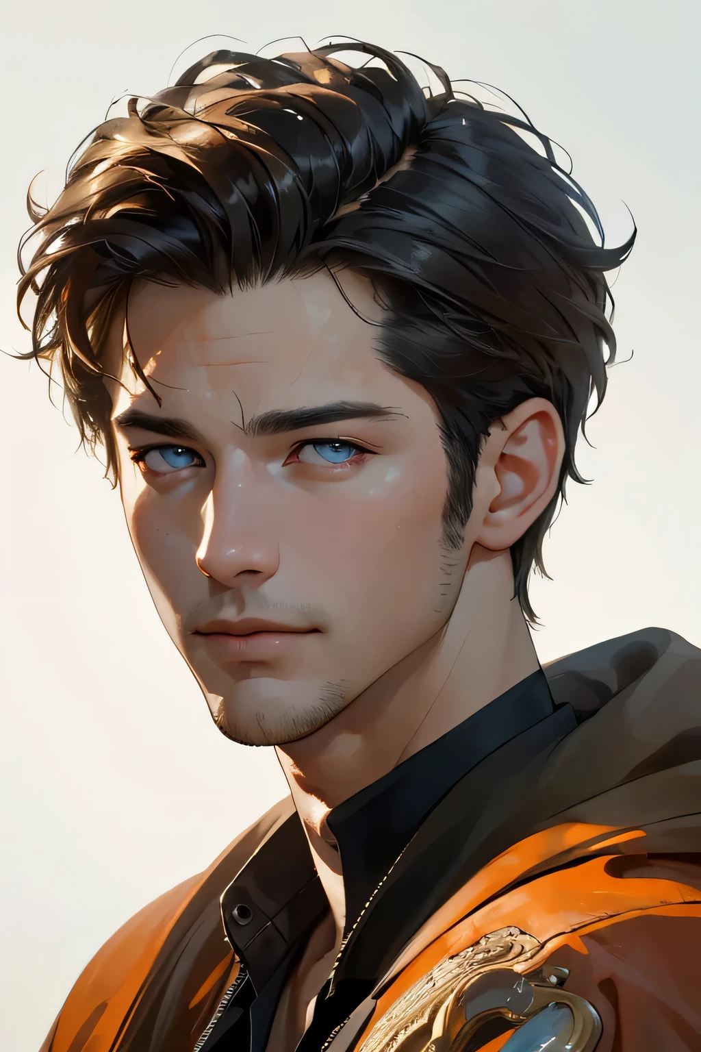 (masterpiece, Best quality, A high resolution:1.4), 1 boy, playful, gentle, lively, skin pore texture, HD , photo, movie, Cinematic, portrait, realistic, (8 k, Raw photo, Best quality, masterpiece:1.2), (realistic, photo-realistic:1.33), Best quality, (detailed amber colored eyes), ((Men&#39;s formal bohemian clothing)), (dark hair),(long hair),(Hair is long enough, to reach the shoulders), (28 years), ((White shirt)), (Beautiful), portrait, smile, (Background: Overlooking the rock), go broke, detailed and realistic portrait of a boy, (fragile), (golden hour light),(slim), (playful) , (playful smile),(slightly muscular), Colorful, happy, (Industrial piercing adorns one ear, adding a unique and edgy element. His share, upper lobe, and the eyebrow are also decorated with silver piercings), (Light freckles dot his skin),