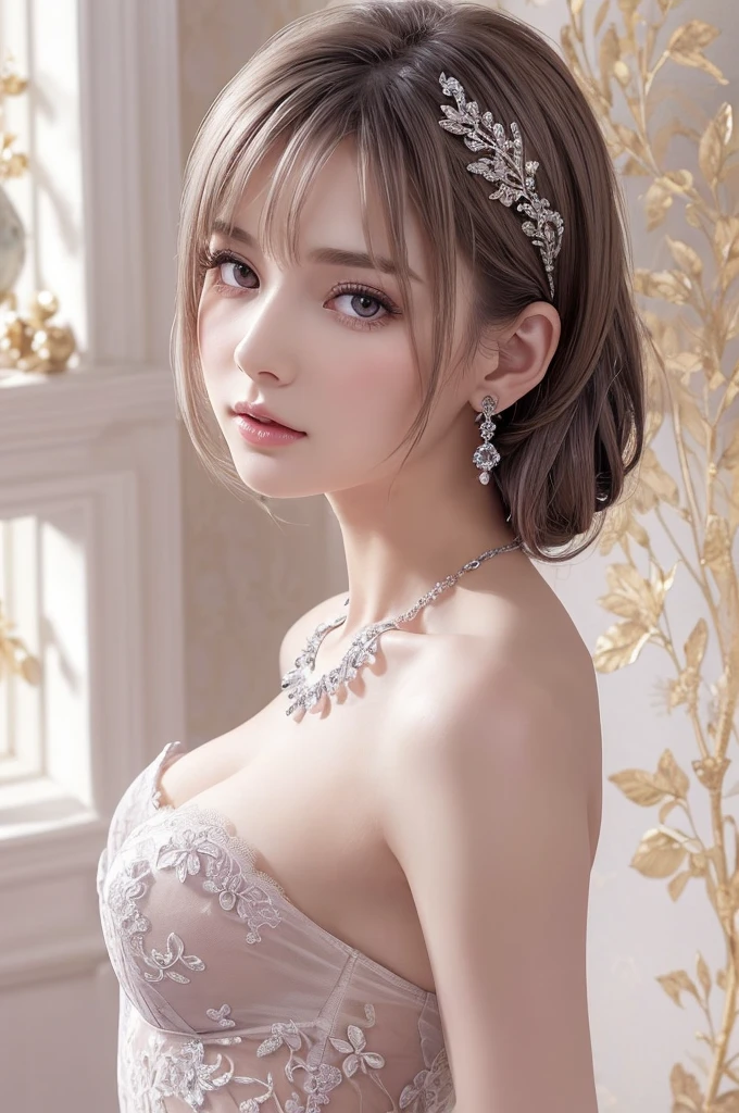 purple lace thong&Good, (((Very elegant and beautiful, Perfect detail, Super detailed))), whole body, The most detailed girl, Depth of written boundary, 美しく詳細なwhole body, Thin legs, 1 girl, 30 years old, Very short hair, Spiked Hair, Gray and silver hair, Beautiful detailed hair, Perfect Face, Expressionless, Beautifully detailed deep eyes, Open your mouth a little, Delicate arms and hands, Pale skin, Earrings, Beautiful and gorgeous necklace, Colorful background, HD background, Blurred Background, Very delicate and beautiful, Masterpiece, (((Highest quality, Very beautiful 8K CG wallpaper))), (((Trendy hairstyles))), (Inside the room,Stylish interior,window),