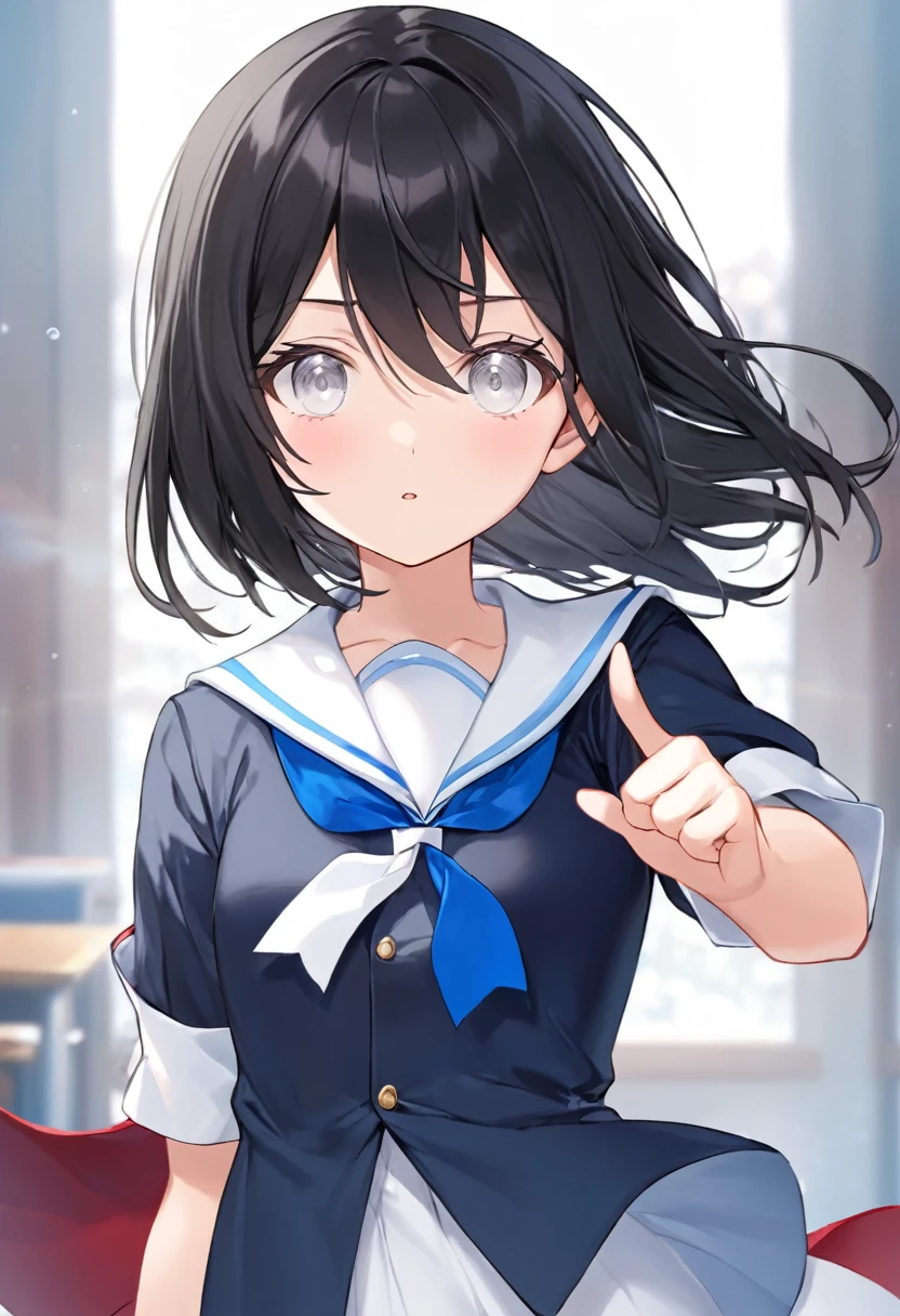 Girl with black hair, white eyes, y unifprme de boku no hero academy