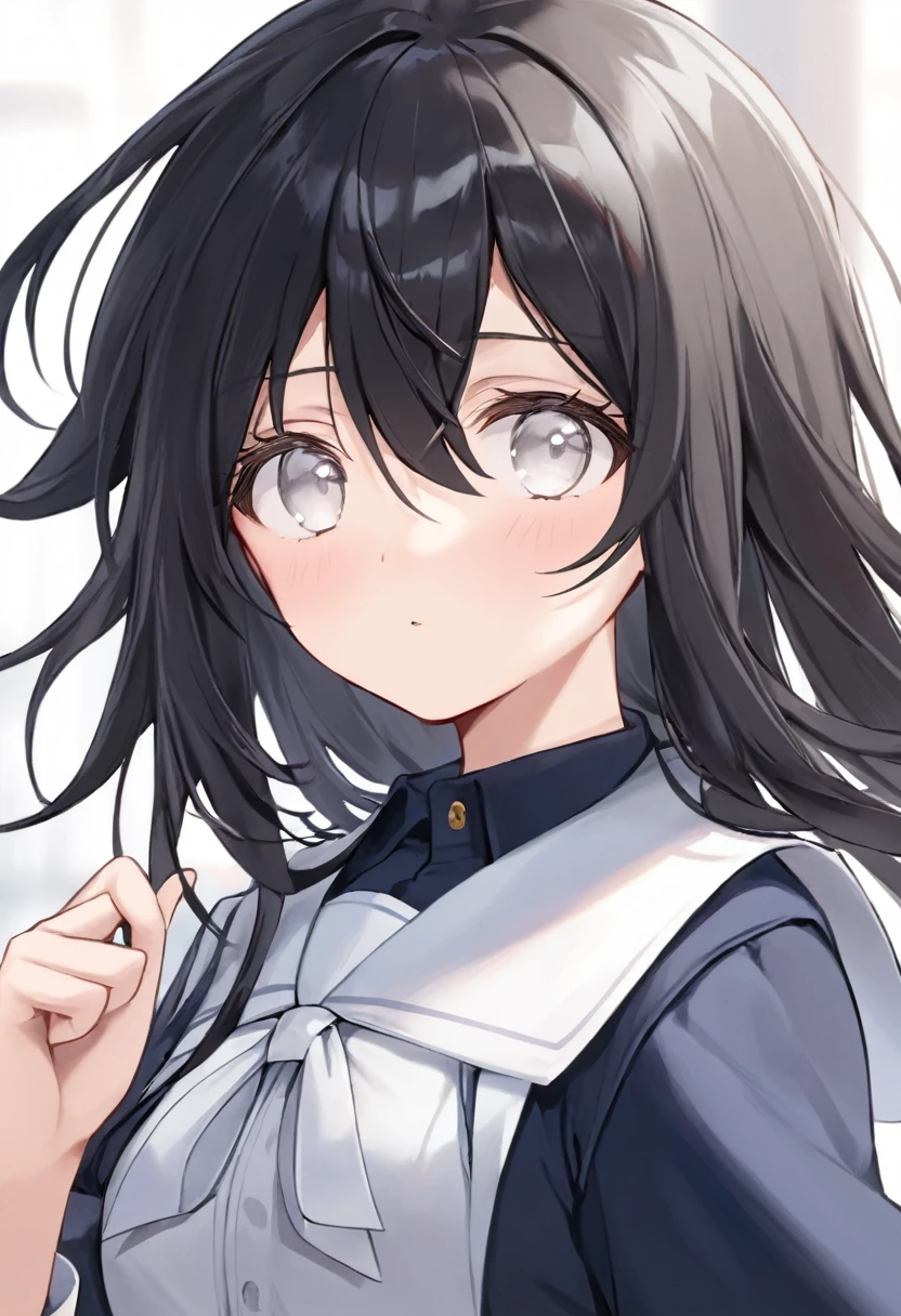 Girl with black hair, white eyes, y unifprme de boku no hero academy