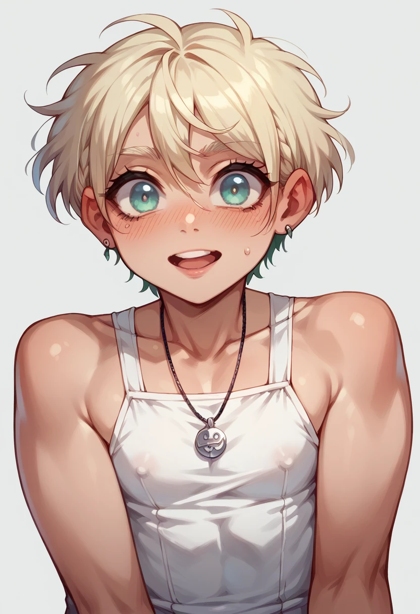 A short haired femboy with small budding/growing tits