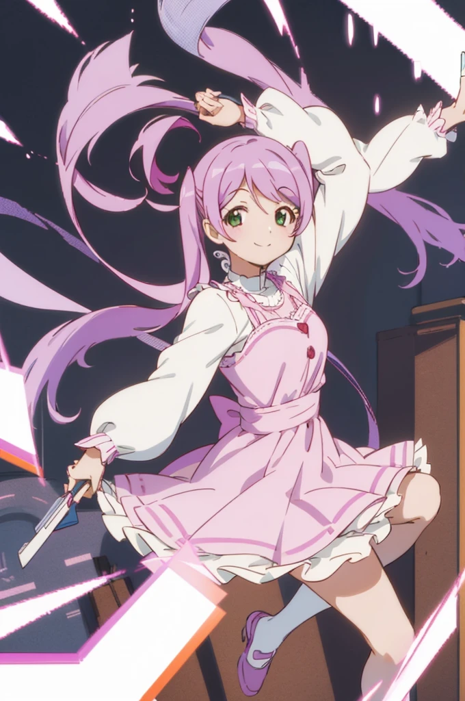 (((pixel-perfect, detail-perfect))), solo, 1girl, urara kasugano, , looking at viewer, smile, v arms