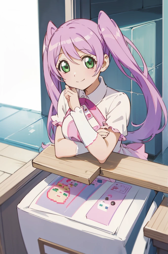 (((pixel-perfect, detail-perfect))), solo, 1girl, urara kasugano, , looking at viewer, smile, v arms