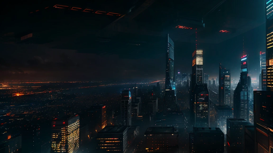 (Tech Black, dystopia:1.2), Overcrowded cities, skyscraper, captivating beauty, masterpiece, highest quality, realistic digital art, detailed background, 8k wallpaper
